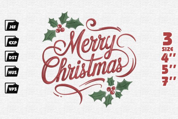 Elegant Merry Christmas with Holly Embroidery Design Review
