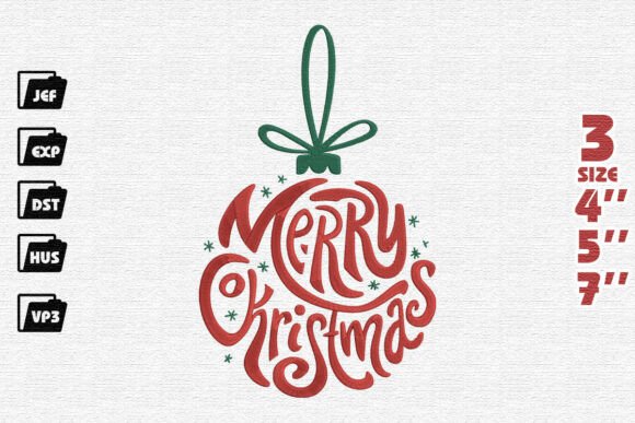 Merry Christmas Typography Ornament Embroidery